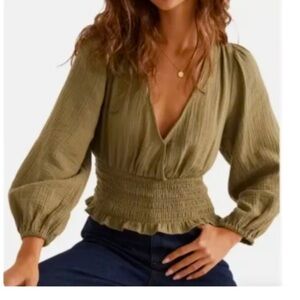 Madewell Lightspun Julianne Smocked Waist Top with Balloon Sleeves